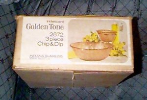 Iridescent Goldtone 3 pc Chip & Dip Set - box
