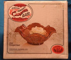Heirloom Crimped red carnival bowl, orginal box