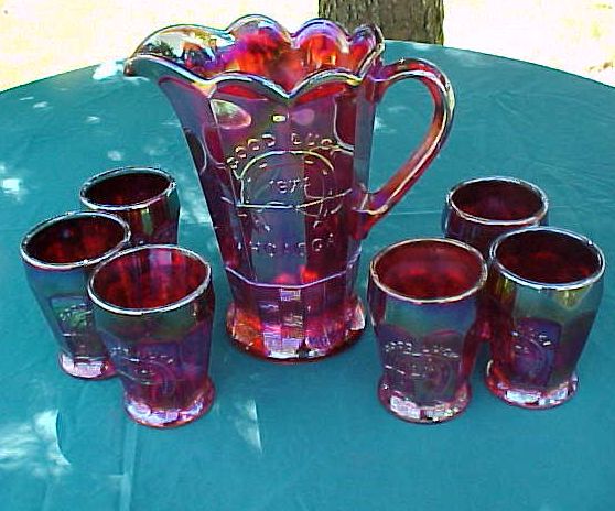 RARE Good Luck Pitcher and Tumbler set made by Indiana Glass in in 1974