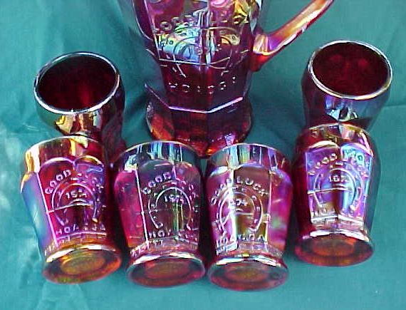 Indiana Glass Red Carnival Good Luck Tumblers