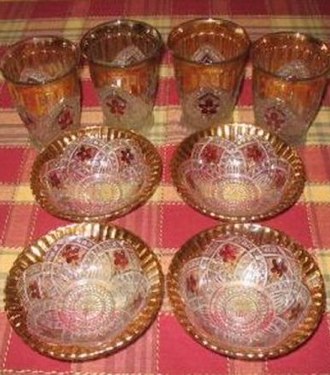 Flower Medallion Decorated Berry Bowls and Tumblers