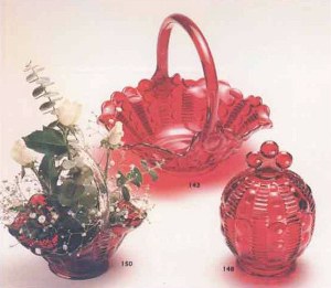 Dewdrop large basket, mini basket and covered candy box in Ruby